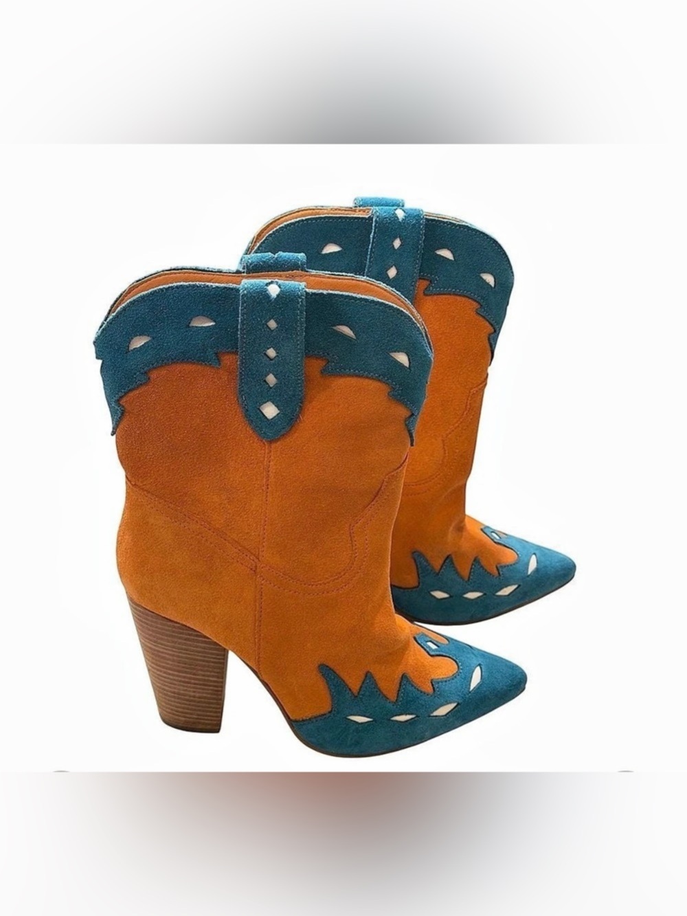 Dingo Spicy Western Suede Leather Ankle Boots Size 9 Blue Orange Snip Toe